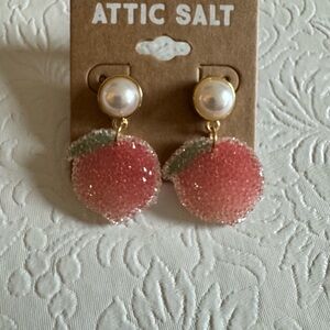 Pink Peach  Pearl Charm Stud Earring